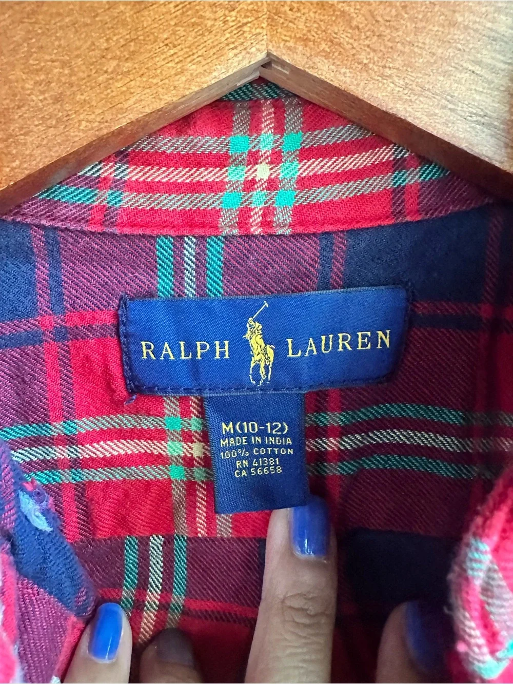 Ralph Lauren Boys Red/Navy Plaid Button-Down Flannel Shirt
